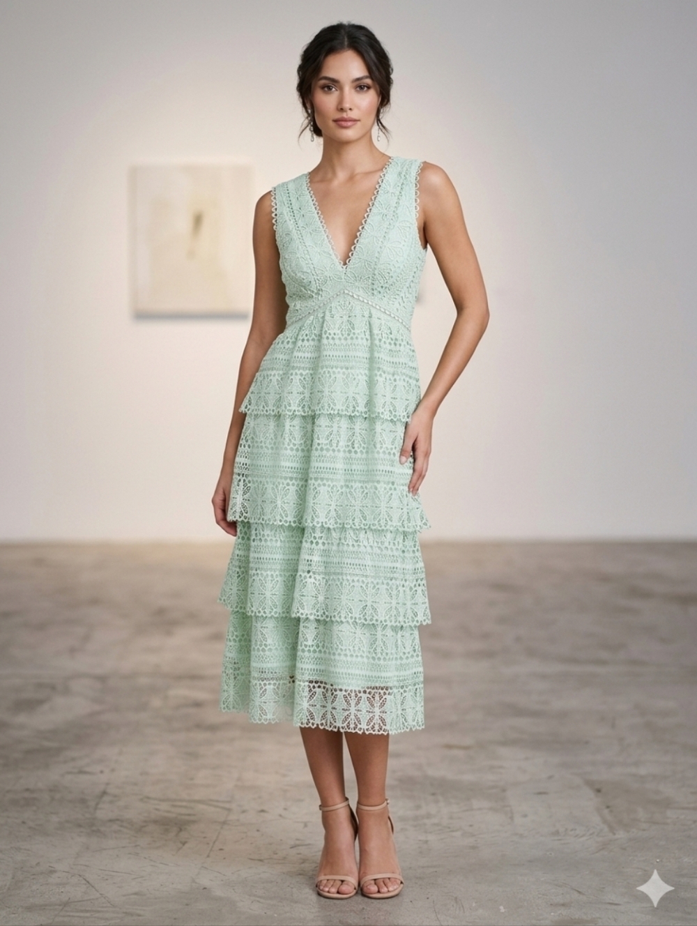 GIANNI BINI Sky V Neck Lace Mint Dress Cocktail Size 6